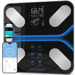 Ваги для тіла з аналізатором жиру Bluetooth, великий дисплей, 22 параметри, до 180 кг, чорні