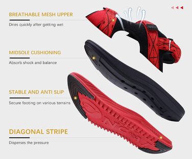 Чоловічі сандалії ONCAI Wandersandalen - сітка, літо, пляж, водний спорт, трекінг. Матеріал: сітка, регульовані ремінці, розмір EU 49, червоний колір