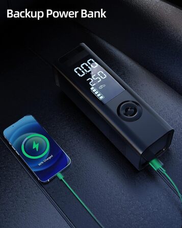 Електричний насос для шин homdat 150PSI, 17800mAh, портативний акумуляторний компресор для автомобільних, велосипедних, мотоциклетних шин та надувних виробів, чорний