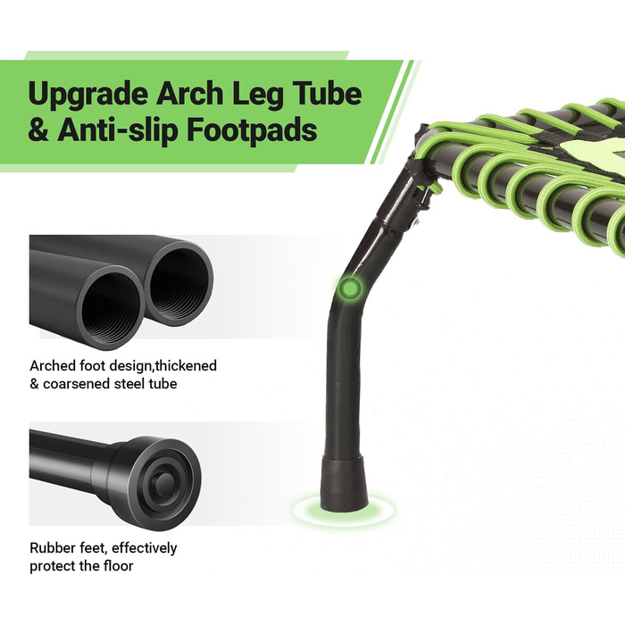 Міні-батут для дорослих, 101.6 см/121.9 см, для фітнесу та занять, Indoor/Outdoor, зелена поперечина 121.9 см