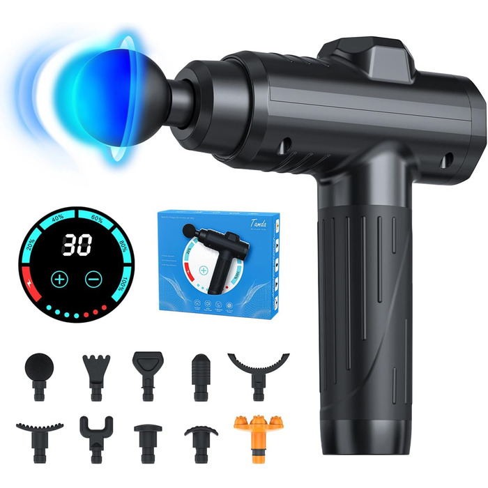 Масажер для м'язів: пістолет для масажу з 10 насадками, 30 швидкостей та LCD-екраном для розслаблення тіла, спини та плечей