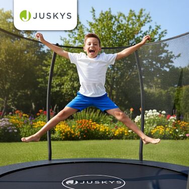 Батут Juskys SkyBounce – Ø 228/305/366 см, Outdoor, з сіткою безпеки, сходами та пружинами PowerSpring