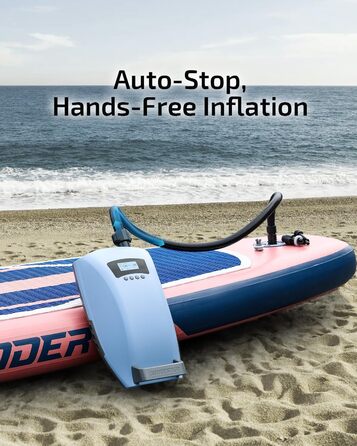 Swonder Seawolf: Акумуляторний SUP насос з швидкою зарядкою, 20 PSI, інтелектуальна 2-ступенева функція, активне охолодження, 6000 mAh, автоадаптер (Ice Blue)