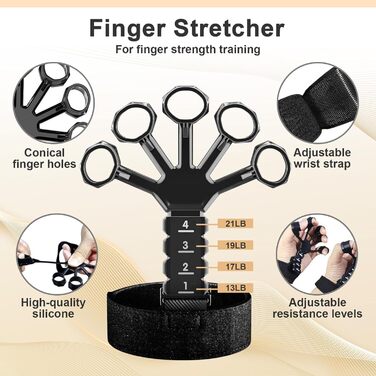 Набір для тренування рук Aurivee (6 шт.) - тренажер сили хвата, п'ятипальцевий тренажер, кільце для тренувань та м'яч для зняття стресу з сумкою