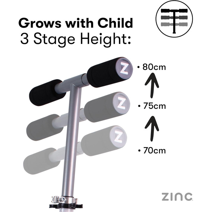 Дитячий самокат Zinc на двох колесах з LED-підсвіткою, складаний, регульований по висоті, нековзкий, з гальмом, для дітей від 3 років, білий