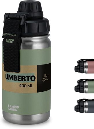 Термос-пляшка Campo Libre Umberto I з нержавіючої сталі, 400 мл, зелена, преміум, ізольована, герметична, підходить для газованої води, можна мити в посудомийній машині