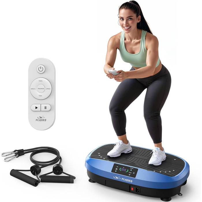 Вібраційна платформа FLYBIRD для всього тіла з пультом дистанційного керування, 120 швидкостей, 150 кг, N-блакитний (Переможець тесту 2025)