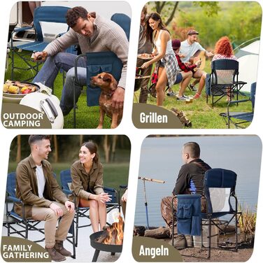 Кемпінговий стілець LEADZM складний зі столиком та відділенням для зберігання, дихаюча спинка, вантажопідйомність 10 кг, 600D Oxford, металевий каркас, 6x60x9 см, легкий та компактний для відпочинку на природі, риболовлі, фестивалів (2 шт., блакитний)