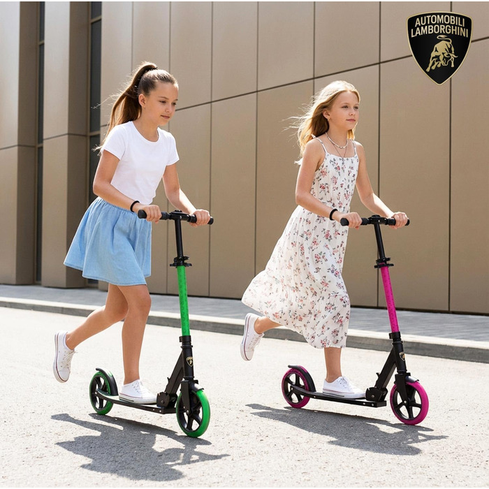 Самокат трюковий Lamborghini Cityroller рожевий, складаний, з регульованою висотою, для дітей та дорослих до 100 кг, з підніжкою та заднім гальмом