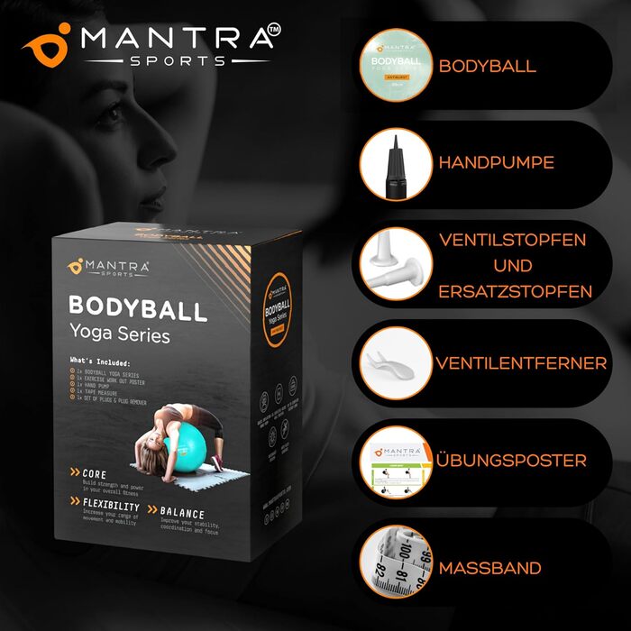 М'яч для фітнесу та йоги MANTRA SPORTS – фітбол для офісу, спини та вагітності, баланс-м'яч, розмір L (1,61 м – 1,78 м), колір м'ятний