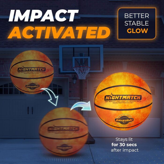 Світловий баскетбольний м'яч NIGHTMATCH LED, водонепроникний, офіційний розмір 7, сенсорне підсвічування, комплект для гри в темряві