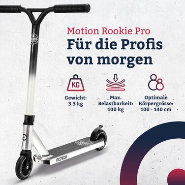 Дитячий трюковий самокат Motion Stunt Scooter Rookie Pro, чорний-білий, ABEC 9, для дітей від 4 років, фристайл, міцний, Robuster