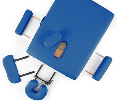 Масажний стіл Klarfit MT 500 з підлокітниками та підголівником, складаний, з регульованою спинкою (10 положень), підставкою для ніг, отвором для обличчя, блакитний