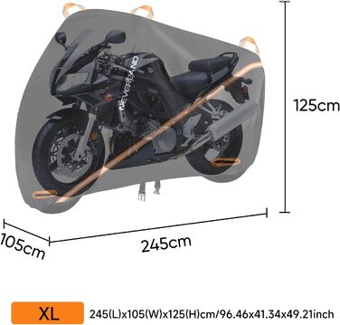 Захисний чохол для мотоцикла NEVERAND - гараж для мотоцикла з сітчастими отворами, водовідштовхувальний, сонцезахисний, 210D Oxford, 2000PA, 220x95x110 см (Чорний, XL)