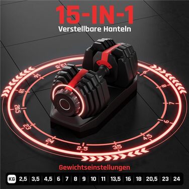 Регульовані гантелі Yaheetech, 15 рівнів, сталь, 2.5 - 24 кг, швидке налаштування, подвійне блокування, неслизькі, для тренажерного залу, дому, офісу