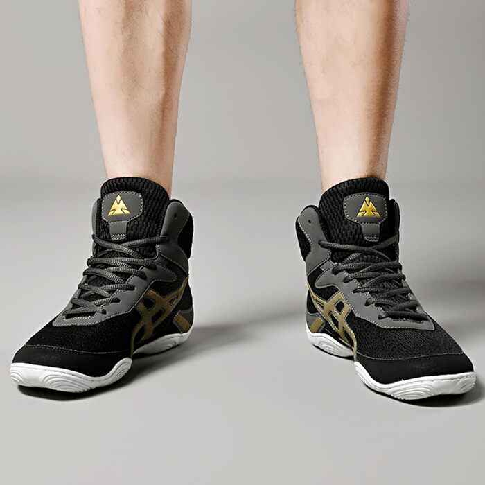 Чоловічі боксерські туфлі для боротьби, дихаючі, неслизькі, зручні хай-топ кросівки для фітнесу, тренувань, бодібілдингу в залі (39 EU, Чорний)