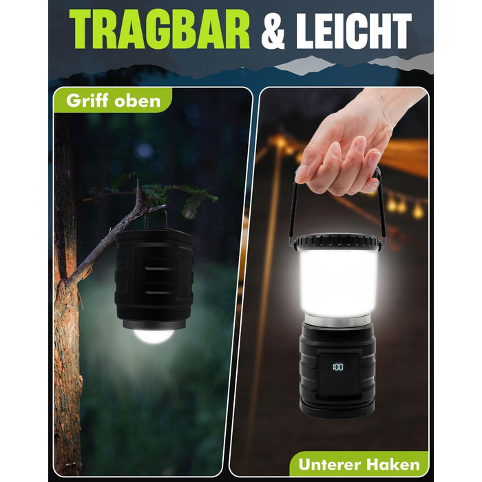 LED кемпінговий ліхтар на акумуляторі 8000mAh, 1000 люмен, з індикатором заряду, 4 режими світла, водонепроникний IP65, USB-C, для кемпінгу, туризму, риболовлі, SOS, модель M2