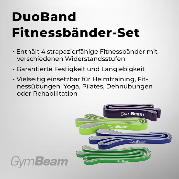 GymBeam DuoBand Set - Набір еспандерів 4 шт. для фітнесу та силових тренувань, двосторонні гумові стрічки для всього тіла, збільшення гнучкості