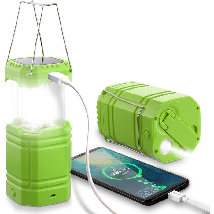 Сонячна кемпінгова лампа LED, водонепроникна, з ручкою, акумулятор 3000mAh, для туризму, риболовлі, SOS, відключень електроенергії (зелена)