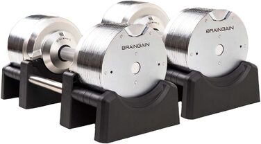 Регульовані гантелі BRAINGAIN 23.5/32.5/41.5 кг хром/чорні для домашнього фітнесу та силових тренувань