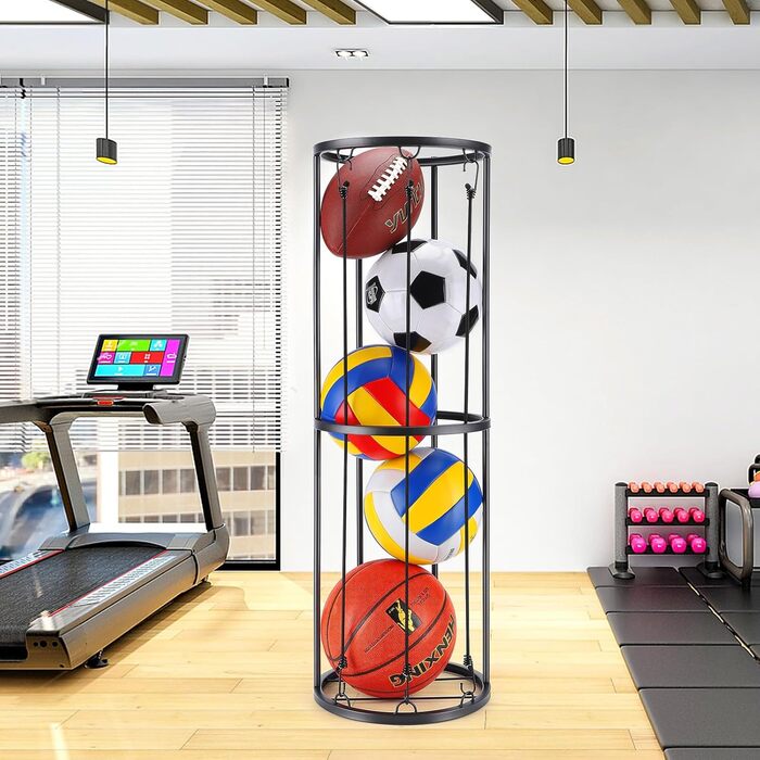 Стійка для баскетбольного м'яча на 2 яруси з 3 мотузками, органайзер для спортивних м'ячів, настінний тримач, для гаража, баскетболу, футболу