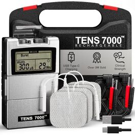 TENS 7000 - Електричний масажер для зняття болю в спині та м'язах. Комплект з 4 електрода. Масажер для м'язової регенерації та росту. Електротерапія TENS.