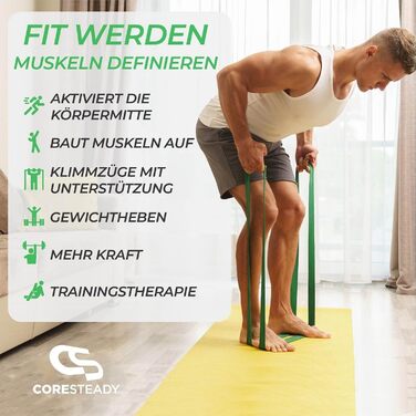 Coresteady фітнес-стрічка і гумова стрічка для спорту – міцна гумова стрічка для підтягувань для чоловіків і жінок – для силових тренувань і нарощування м'язів – тренування, фітнес, допомога при підтягуваннях – фітнес-стрічка 4, зелена, сильна, 22-56 кг