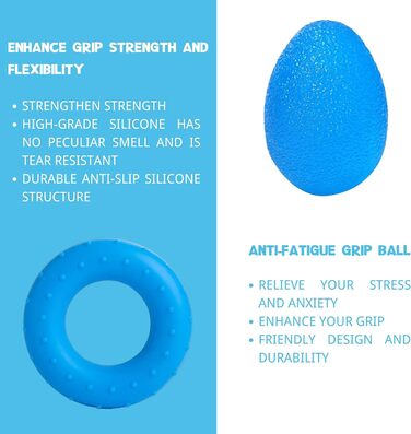 Набір для зміцнення кистей рук та передпліч (8 шт) Hand Grip Strengthener: регульовані тренажери, розтяжка для пальців, гіроскопічний м'яч (синій)