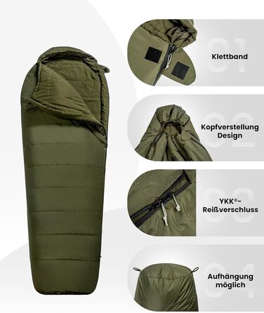 Спальний мішок OneTigris 3 сезони, 8-15°C, компактний, ultralight, для кемпінгу, подорожей, походів (зелений)