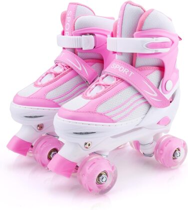 Дитячі ролики Kinder Rollschuhe для дівчаток та хлопчиків, регульовані, з підсвічуванням, кольори: білий та рожевий, розмір EU 28-32