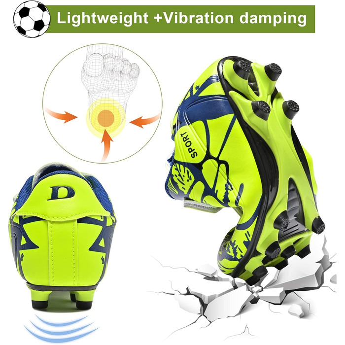 Дитячі футбольні бутси Unisex, дихаючі, для хлопчиків та дівчаток, легкі, з антиковзаючою підошвою, розміри 28-37 (34 EU), блакитний/зелений