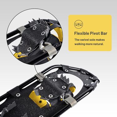 Снігоступи G2 21/25/30 дюймів: легкі, з коробкою для пальців, EVA-підкладкою, підйомкою п'ятки та зручною системою фіксації. Комплект з трекінговими палками, сумкою та захисними бамперами. Доступні кольори: помаранчевий, синій, червоний. Макс. вага користувача: 150 фунтів