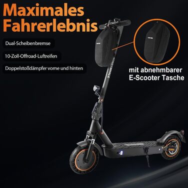 Електросамокат E9MAX для доріг, для дорослих, 40 км, 36В 10Аг, 120 кг, 10'' колеса, подвійна гальмівна система, офроуд