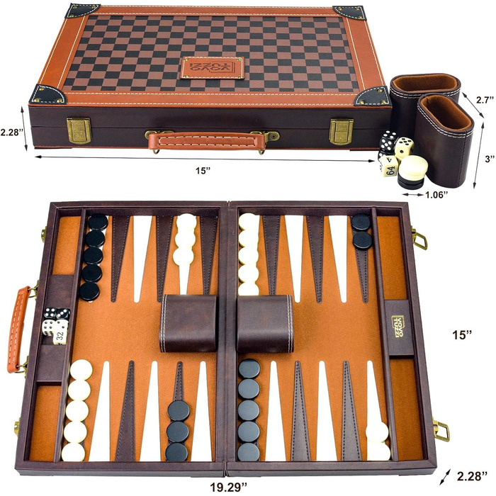 Набір для гри в шашки (бекґеммон) 15' у кейсі, класичний, для дорослих та дітей, з тартановою обкладинкою