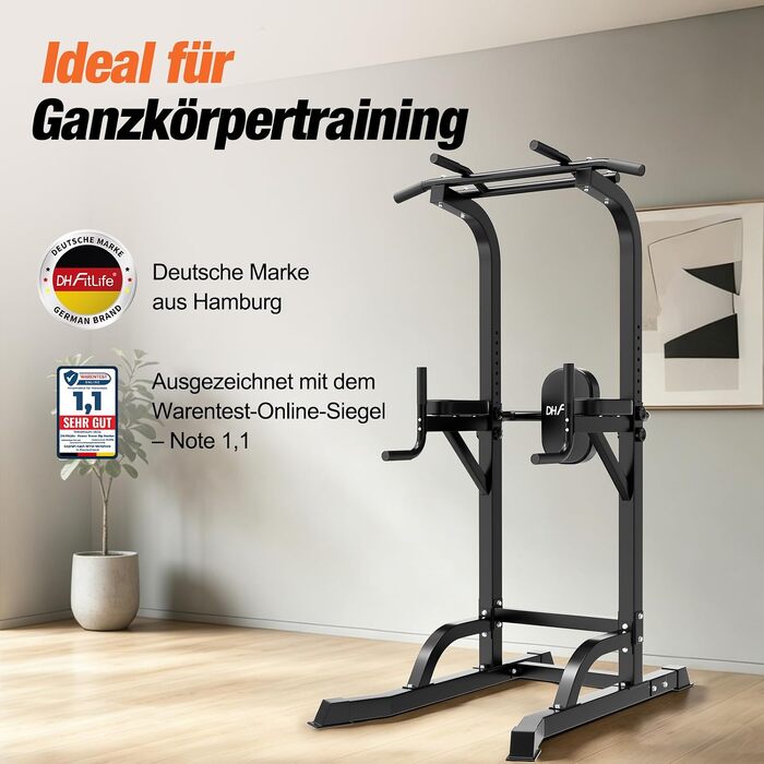 Силовий комплекс DH FitLife Power Tower: турнік, бруси та стійка для віджимань, регульована висота до 222 см, сталевий профіль 50х50 мм, навантаження до 300 кг, тренажер для дому 2026 Pro