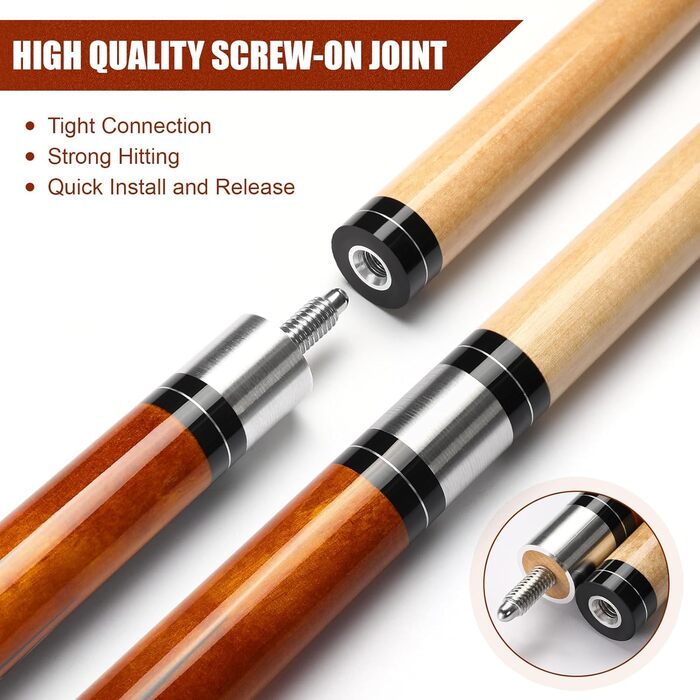 Більярдний кий Pool Queue 58 дюймів з канадського клена, 13 мм наконечники, для професійних гравців, 1/2 Maple, 18oz (колір: коричневий)