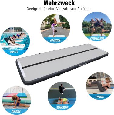AKSPORT Килимок для гімнастики та акробатики Air Matte, 3/4/5/6м, 10/20см, з насосом, для дому/залу/тренувань, м'ятно-зелений (300x100x10см, Чорний)