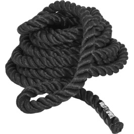 GORILLA SPORTS® Батл-канат 15 м, 38/50 мм, неслизькі ручки, нейлон, чорний – тренувальний канат для фітнесу, кросфіту, батл-роуп, для залу та спорту