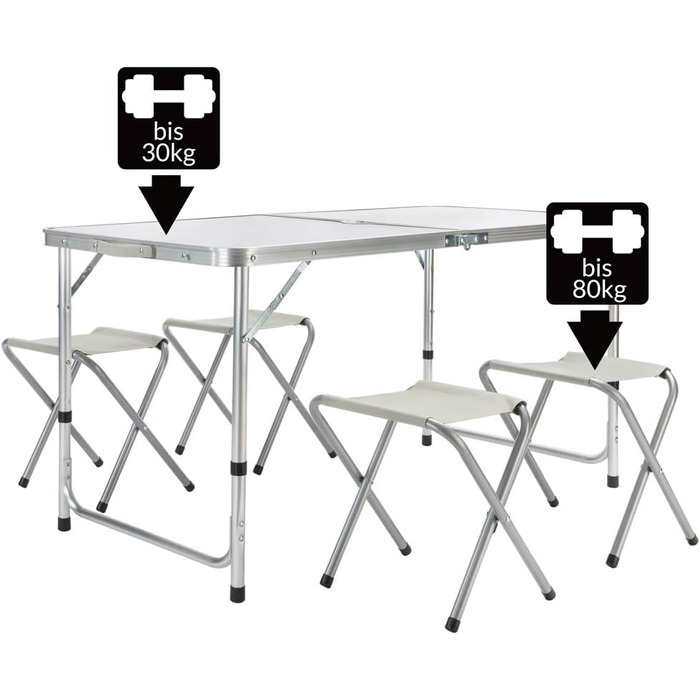 Складний стіл Campingtisch CASARIA® 120x60 см, білий, з регулюванням висоти, для 4 осіб, водостійкий, для кемпінгу та саду