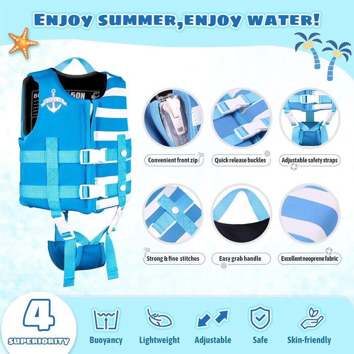 Дитяча жилетка для плавання, Floaties для малюків, плавальний костюм з регульованою застібкою для унісекс дітей (Світло-блакитний, M(3-6 років))