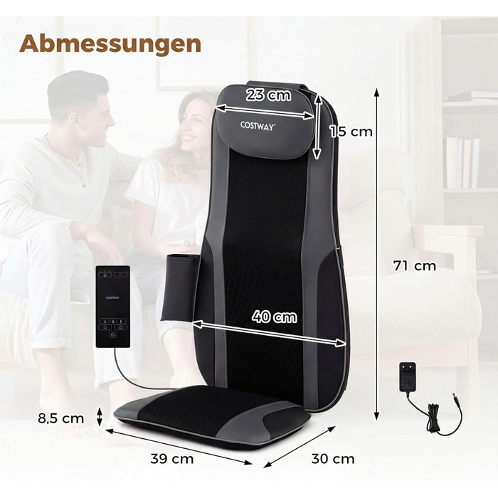 Масажна подушка Shiatsu COSTWAY з 4 роликовими вузлами та 2 вібраційними моторами, 3D масажна килимок, масажер спини з підігрівом для дому та офісу