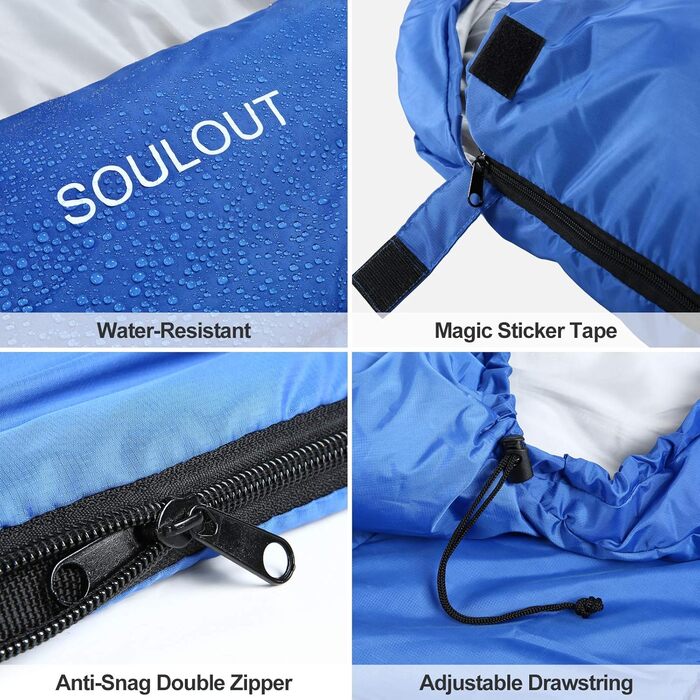 Сплячий мішок 3-4 сезони: теплий, легкий, водонепроникний для дорослих та дітей. Підходить для кемпінгу, походу, трекінгу. З компресійним мішком. (Синій/Права блискавка)