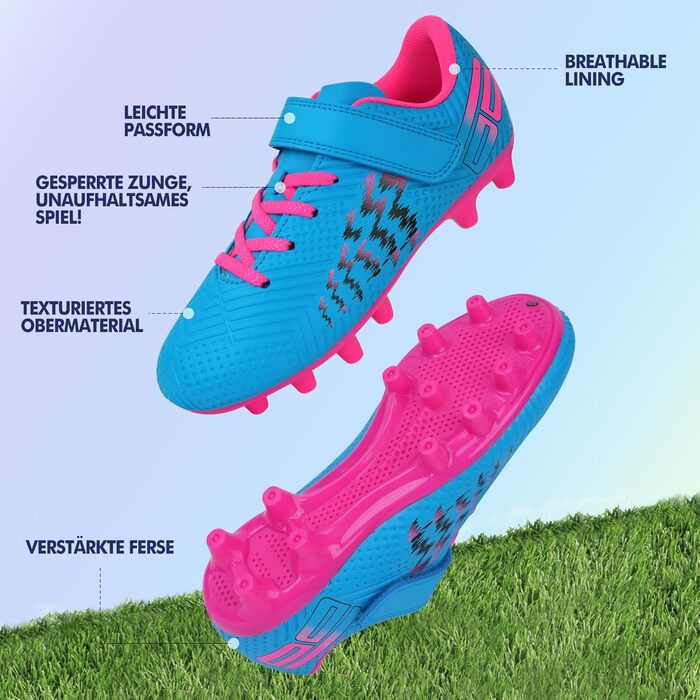 Дитячі футбольні бутси JABASIC для гри на твердих поверхнях, для хлопчиків та дівчаток (35 EU, блакитний/рожевий)