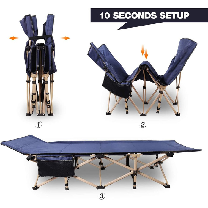 Розкладне ліжко для кемпінгу CampMax - XXL, 190x71x38 см, 226 кг, для відпочинку на природі, блакитне
