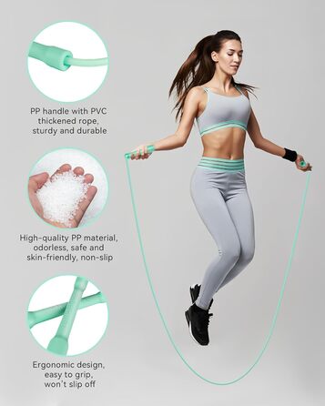 Стрибкове канат iMoebel Springseil Fitness 6 мм, 3 м, PVC, регульований, з ABS ручкою, для дітей та дорослих, бокс, схуднення, кросфіт (зелений)