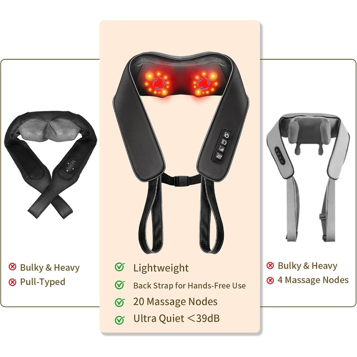 Масажер для шиї TISSCARE Shiatsu з підігрівом - електричний масажер для шиї, спини, плечей, ніг та ступнів. Глибокий масаж для розслаблення. Подарунок для батьків та партнерів, чорний