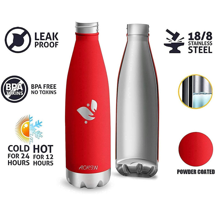 Термофляга AORIN 750 мл (винно-червона) - ізольована, без BPA, для дітей, спорту, подорожей