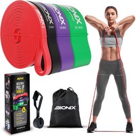 Еластичні стрічки Bionix для фітнесу: комплекс для силових тренувань, йоги, кросфіту, чоловіків та жінок. Різні рівні опору, чорний, червоний, зелений, фіолетовий