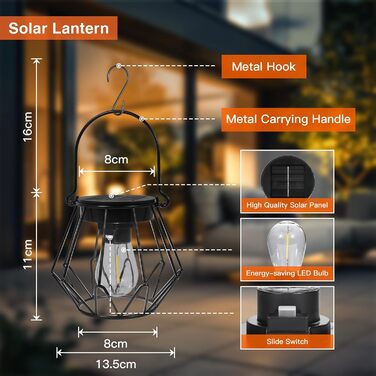 Сонячні лампи для саду на сонячних батареях, 2 шт. Водонепроникні металеві ліхтарі для вулиці, LED, IP65, чорний, V-подібні
