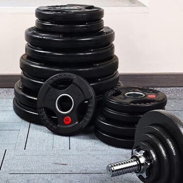 Олімпійські диски для штанги Signature Fitness, чавунні, з гумовим покриттям, 15,9 кг, 5,1 см, для силових тренувань та важкої атлетики, пара